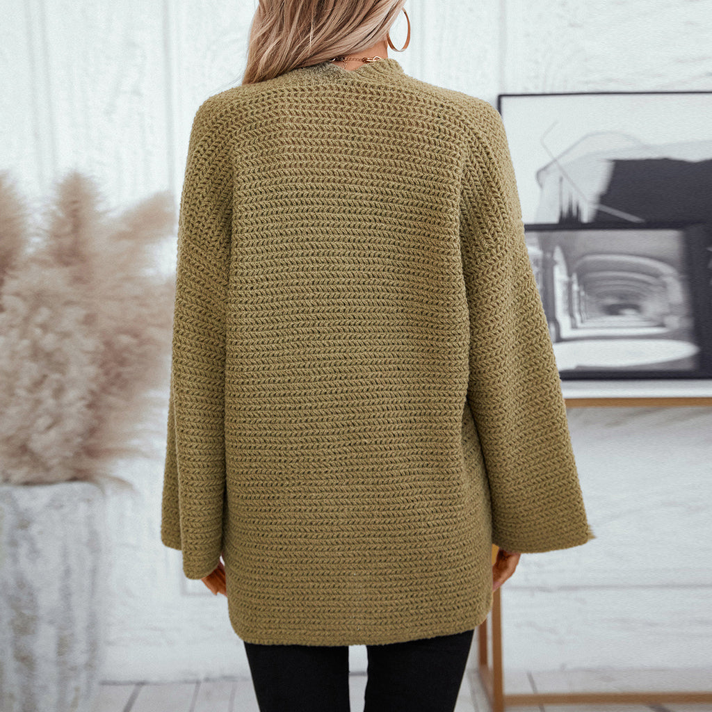Damen luftige Strickjacke mit großen Taschen und offenen Ärmeln Sovae