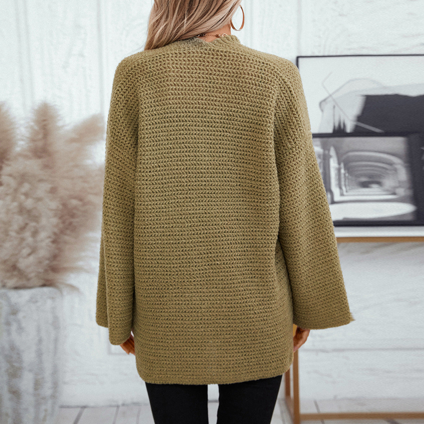 Damen luftige Strickjacke mit großen Taschen und offenen Ärmeln Sovae