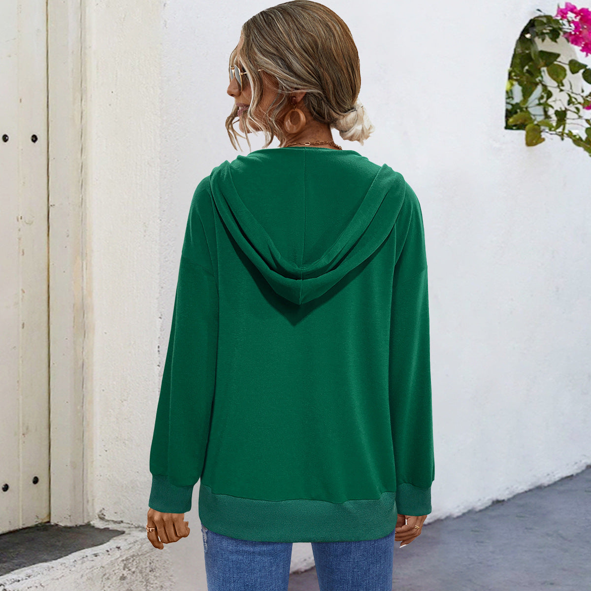 Damen Kapuzensweater mit Knopfleiste und tiefem Ausschnitt Sovae