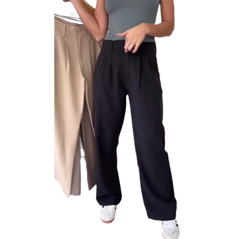 Damen elegante weite Stoffhose mit Falten Sovae