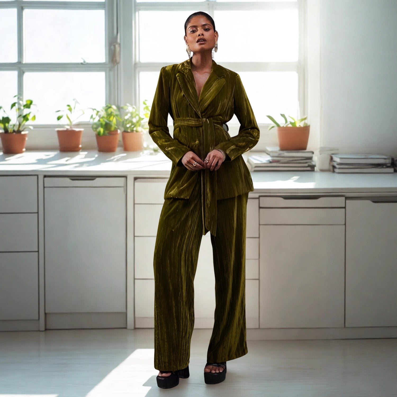 Damen elegantes Ensemble bestehend aus Blazer und Hose Sovae