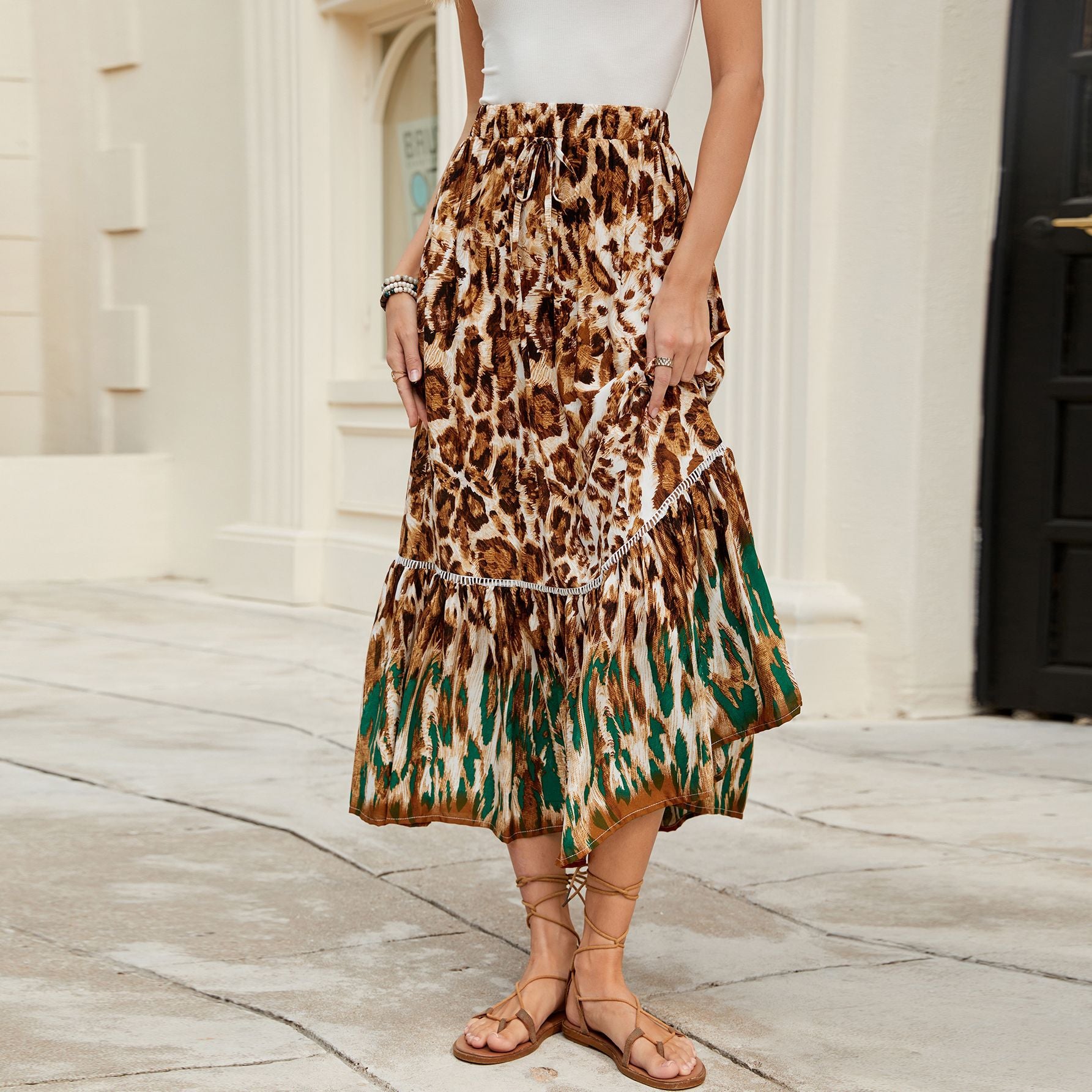 Damen Boho-Rock mit lässigen Rüschen Sovae