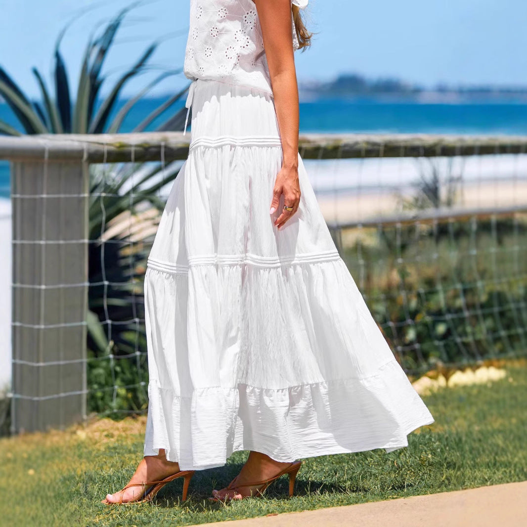 Damen Maxiraum Kleid mit romantischen Rüschen und elastischem Taillenbund Sovae