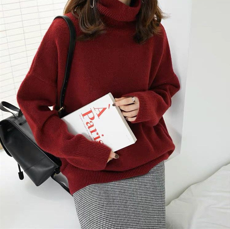 Damen Pullover mit hohem Kragen und weichem Materialmix Sovae