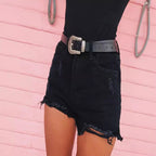 Damen High-Waist Jeans-Shorts mit fransigen Säumen Sovae