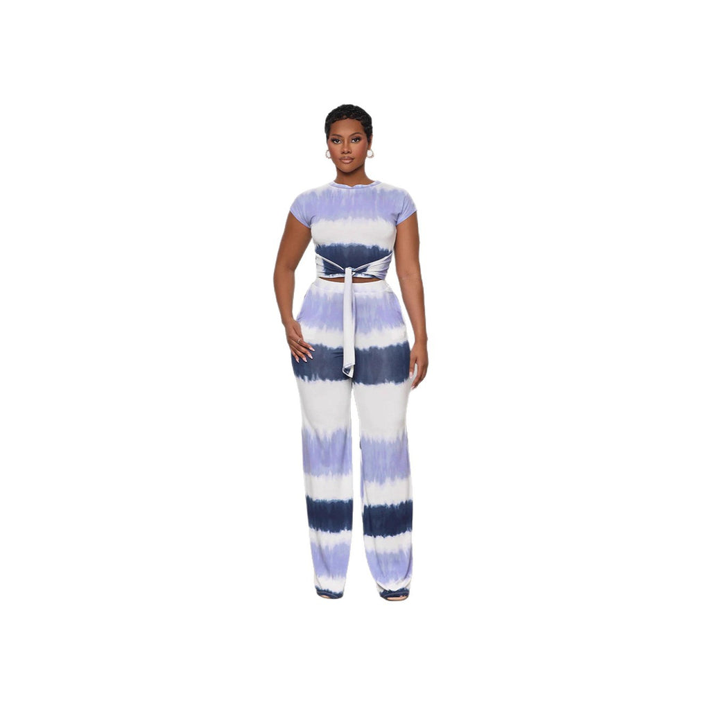 Damen Taillierter Jumpsuit mit Bindegürtel und modernen Farbverlauf Sovae