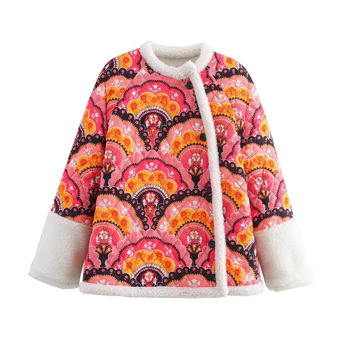 Damen modische Wende-Jacke mit buntem Muster und weichem Futter Sovae
