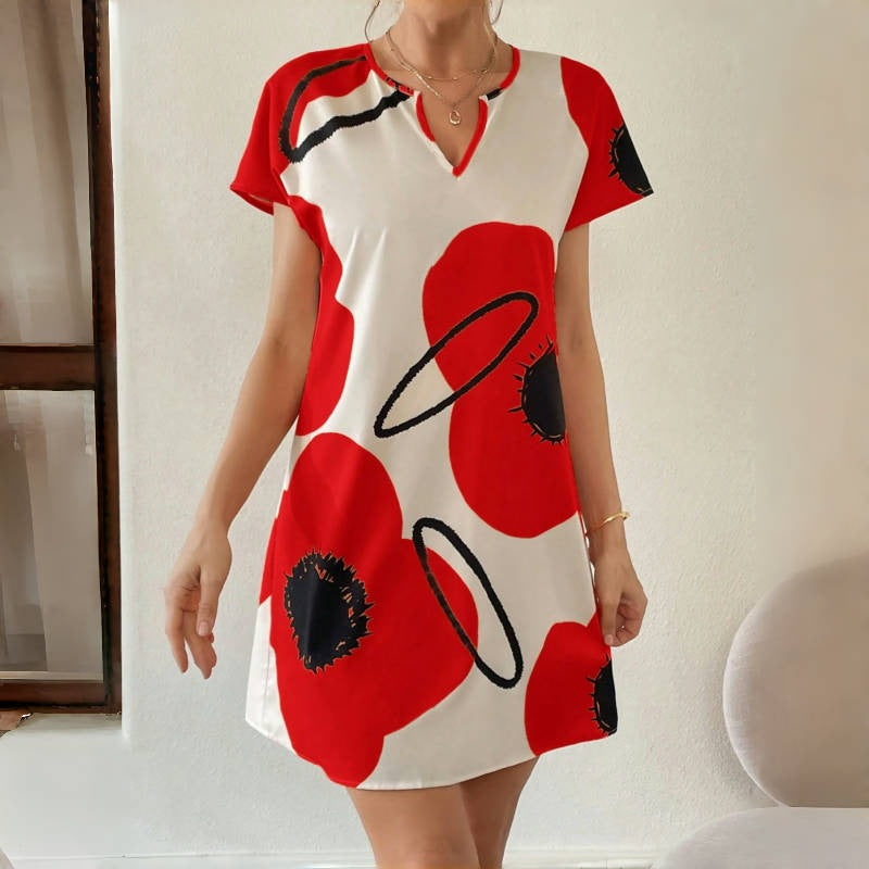 Damen Kurzarmkleid mit floralem Druck Sovae