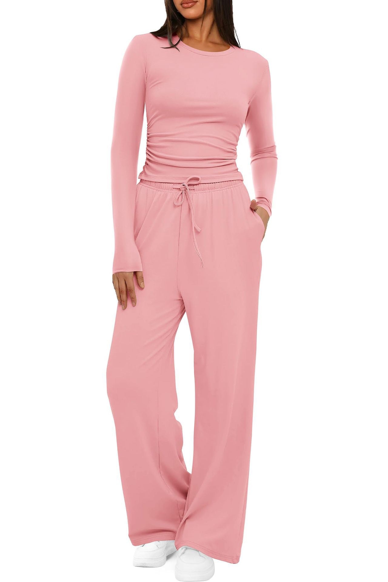 Damen Sportliches Langarmshirt und Bequeme Weite Hose Sovae