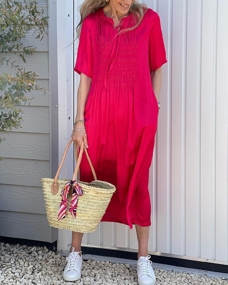 Damen Midi-Kleid mit raffinierten Falten und praktischen Taschen Sovae