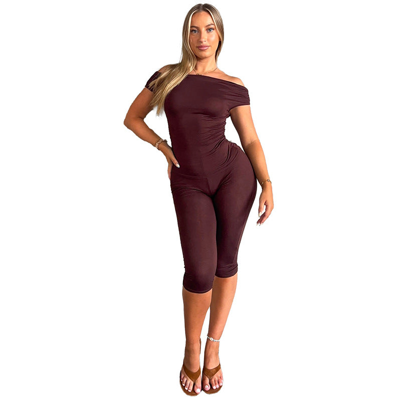 Damen figurbetonter Jumpsuit mit schulterfreiem Design Sovae