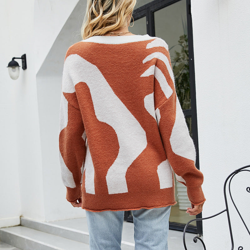 Damen kuscheliger Oversized Pullover mit Knopfdetails und kreativem Muster Sovae