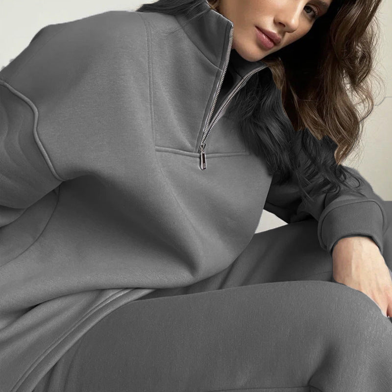 Damen lässiger Pullover mit Stehkragen und passenden Relax-Hosen Sovae
