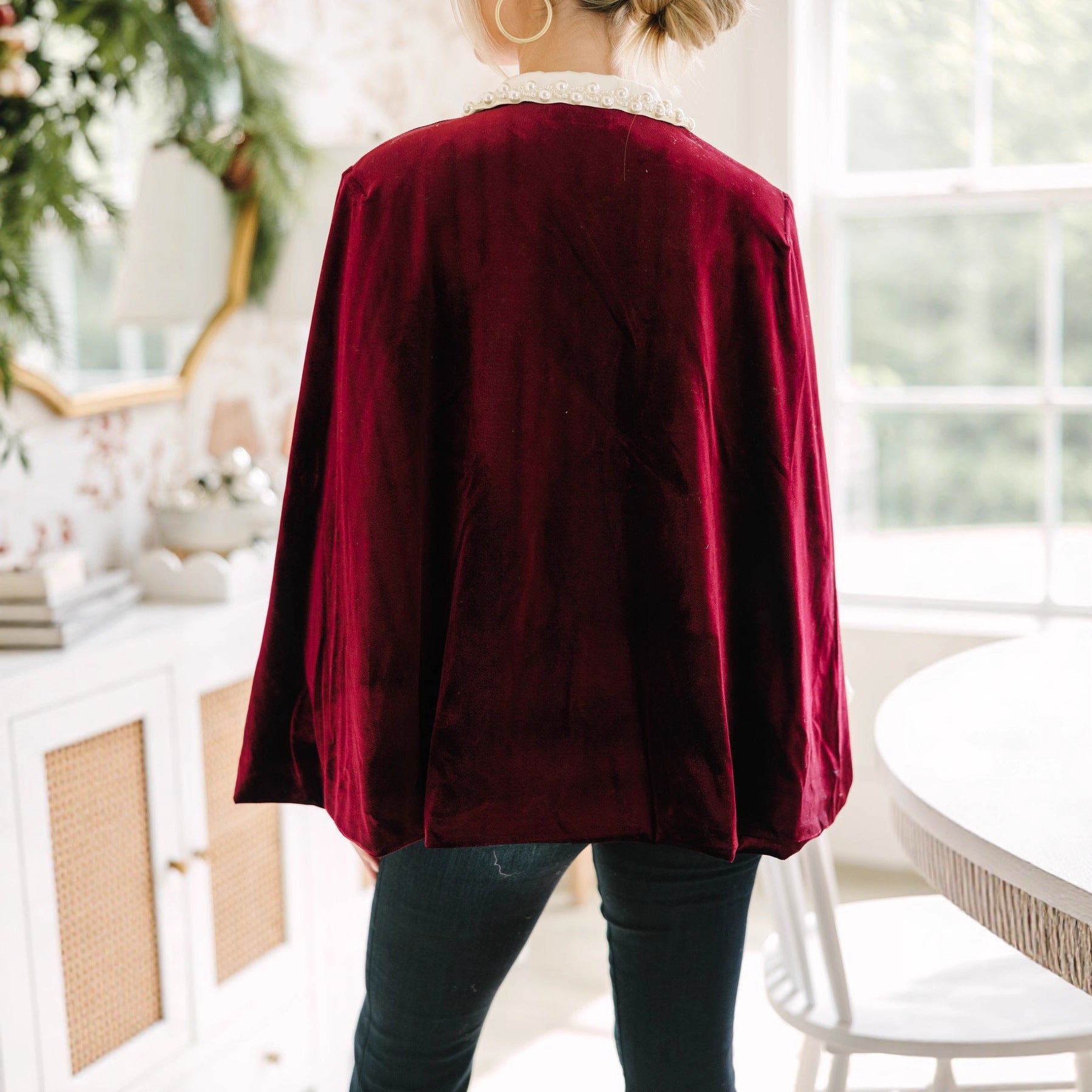 Damen elegante Cape-Jacke aus Samt Sovae