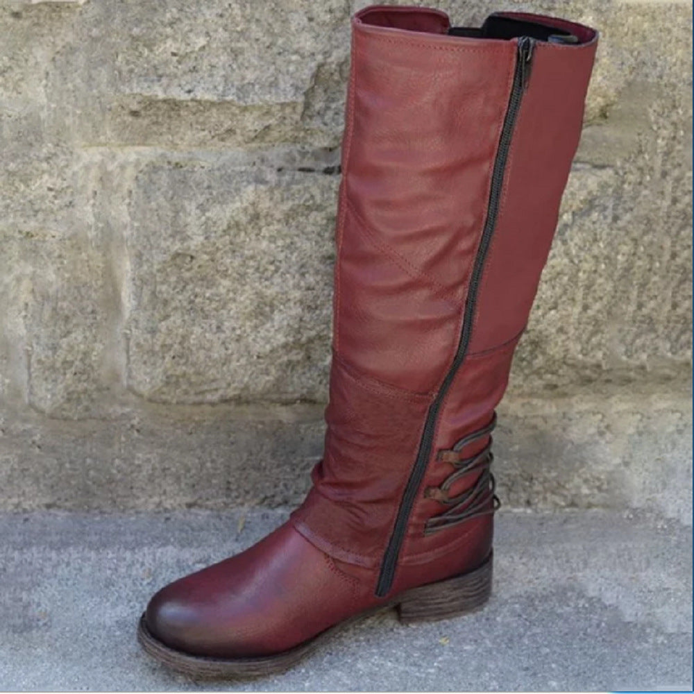 Damen Lederstiefel mit dekorativem Riemen und praktischem Schnürdesign Sovae