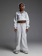 Damen Sportliches Cropped Sweatshirt und lässige Freizeithose Set Sovae