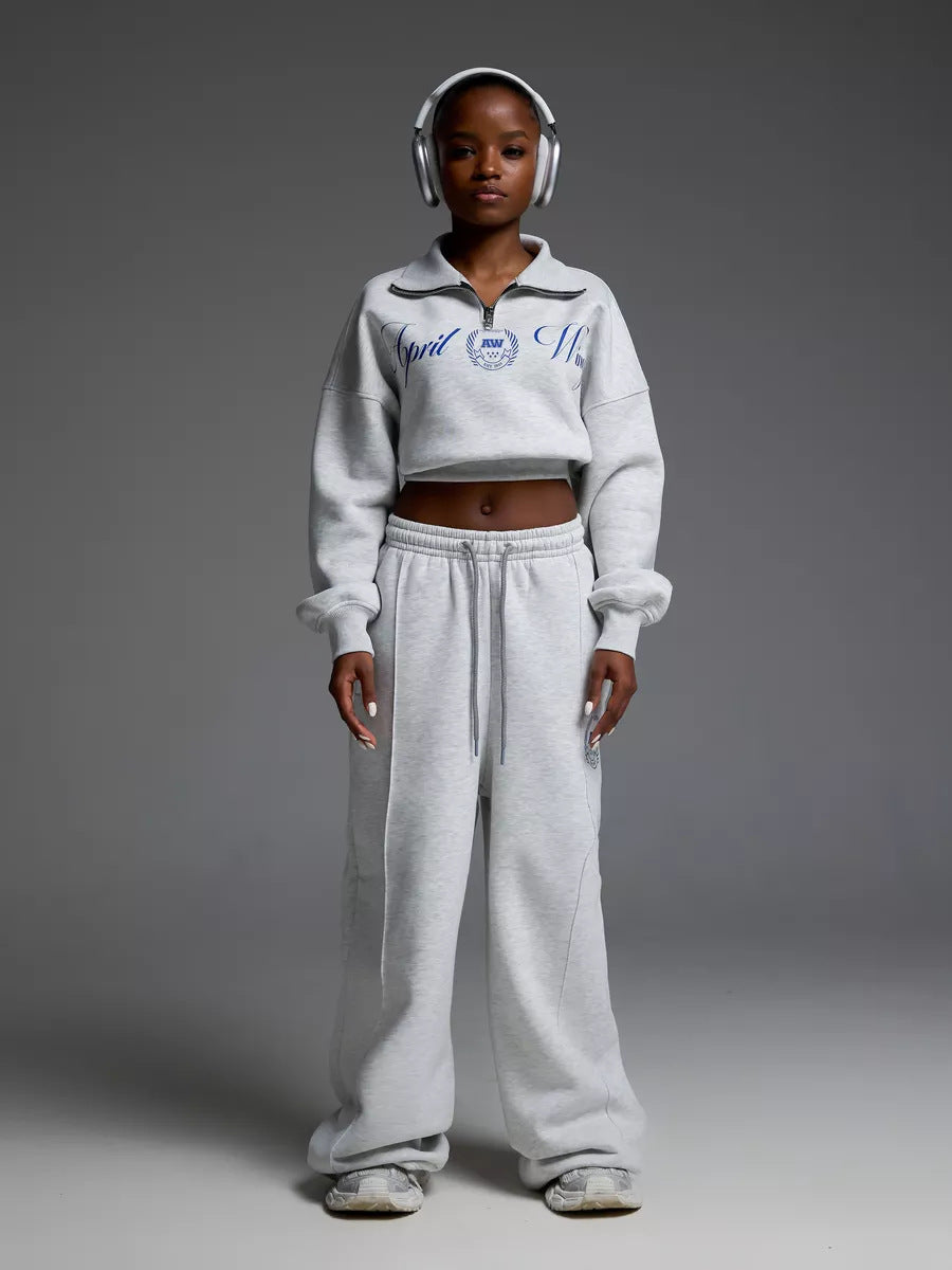 Damen Sportliches Cropped Sweatshirt und lässige Freizeithose Set Sovae