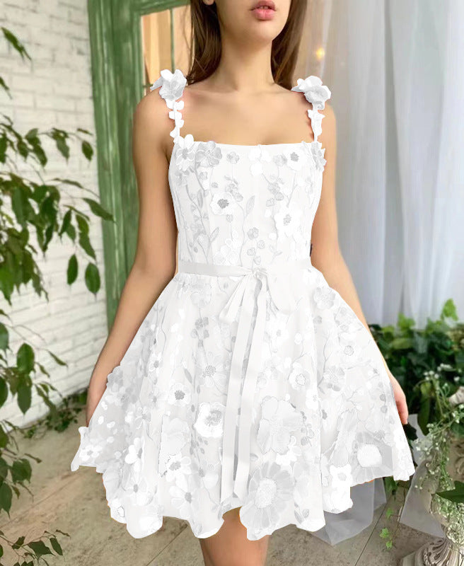 Damen Blumengesticktes Kurzkleid Sovae