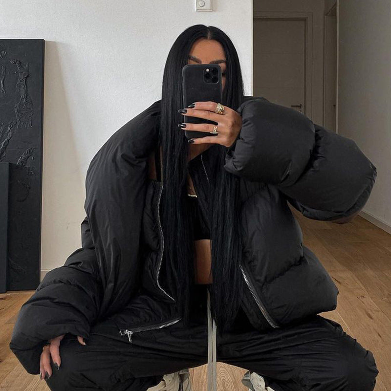 Damen modische Oversized Daunenjacke mit hochgezogenem Kragen Sovae