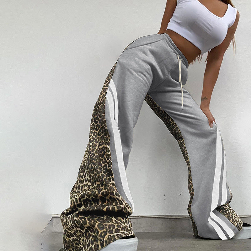 Damen Freizeithose mit Leopardenmuster und seitlichen Streifen Sovae