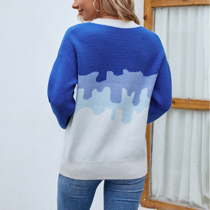 Damen modischer Pullover mit kreativem Farbverlauf und Rundhalsausschnitt Sovae