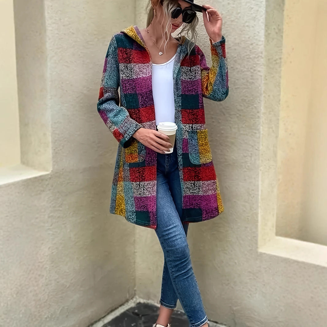 Damen farbenfrohe Strickjacke mit Kapuze Sovae