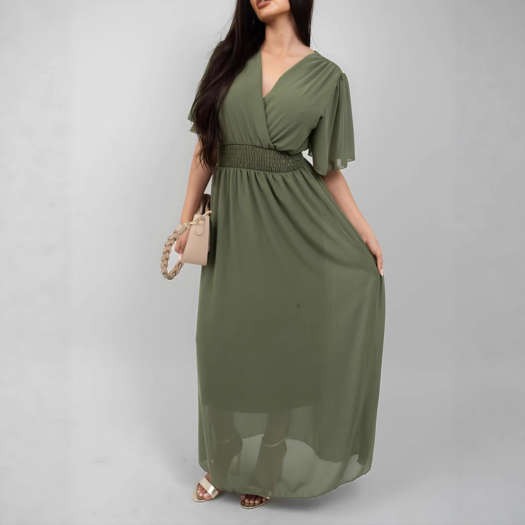 Damen Maxikleid mit fließendem Schnitt und V-Ausschnitt Sovae