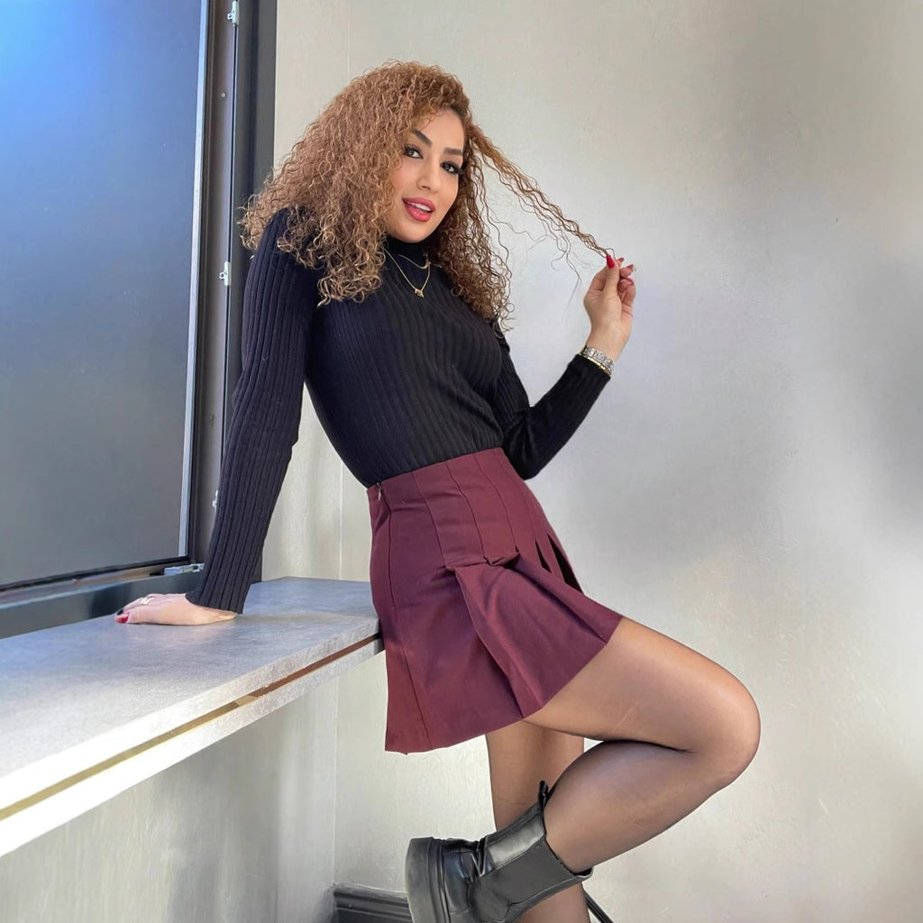 Damen Plissierter Minirock mit hohem Bund und eleganter Faltenstruktur Sovae