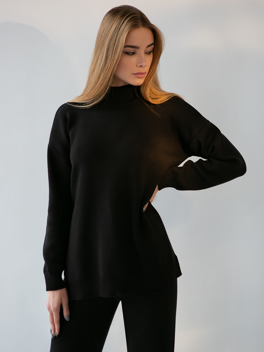 Damen weicher Strickanzug mit hohem Kragen und geradem Schnitt Sovae