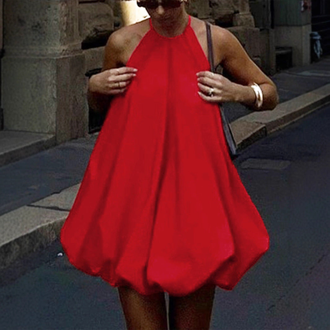 Damen Halter Minikleid mit voluminösem rock und elastischem Taillenbund Sovae
