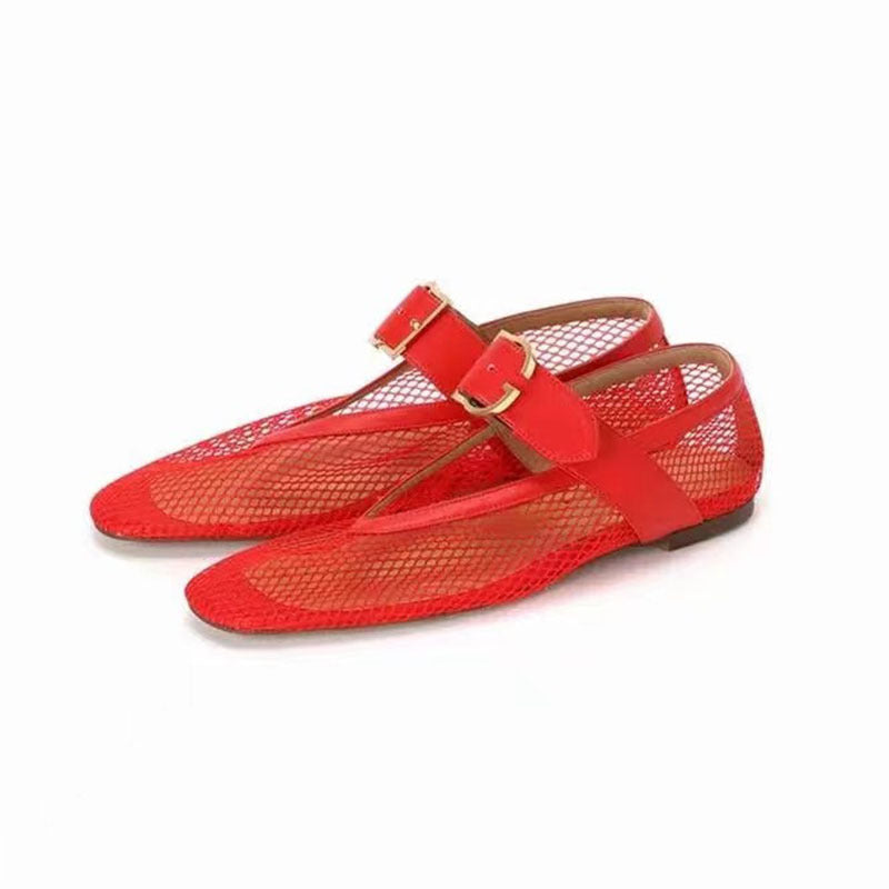 Damen Ballerinas aus Netzmaterial mit dekorativem Riemen Sovae