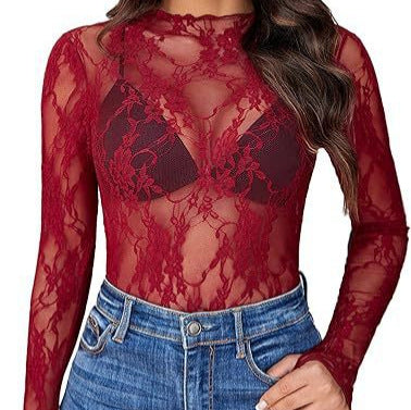 Damen Elegante Spitze Langarmoberteil Sovae