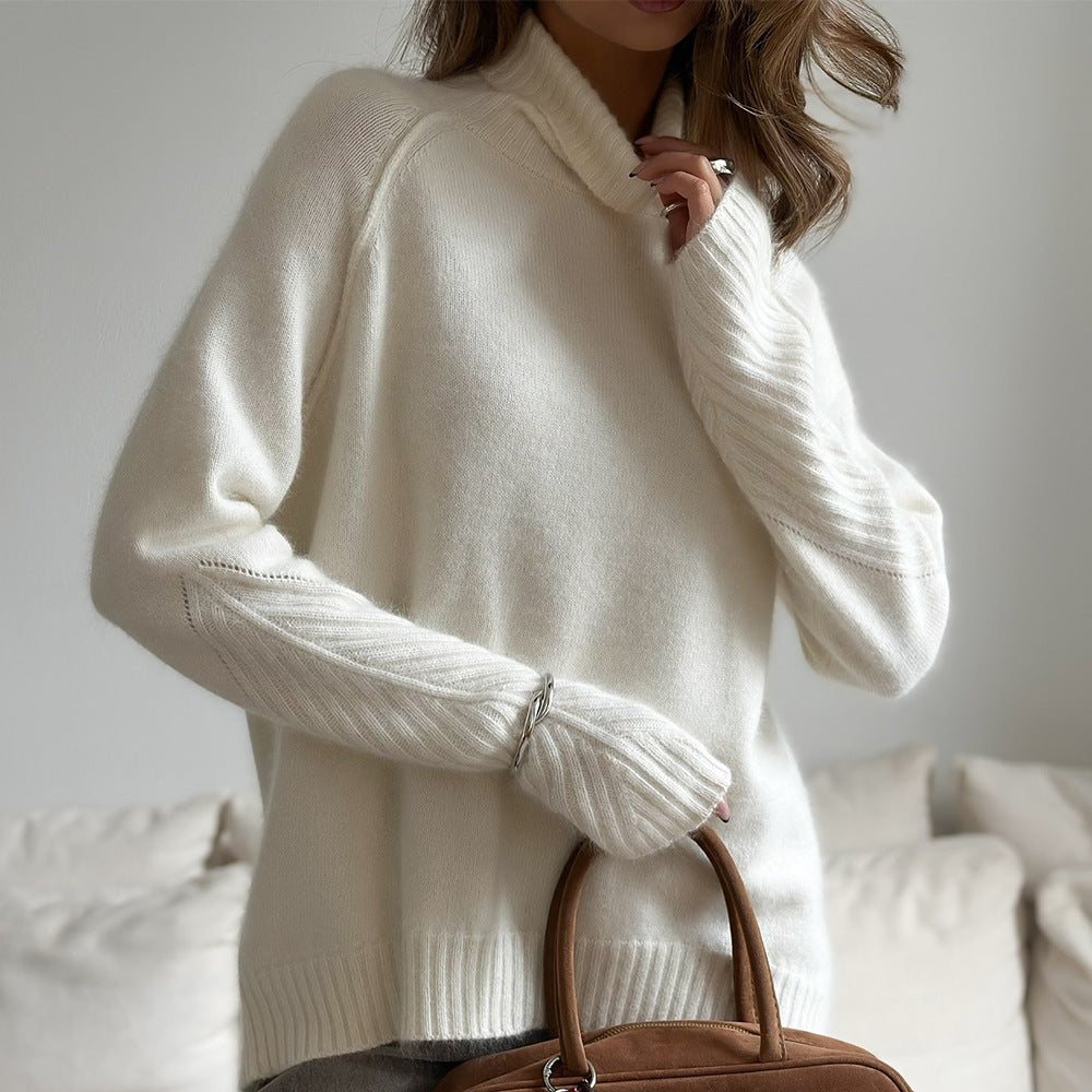 Damen Komfortabler Strickpullover mit Rollkragen Sovae
