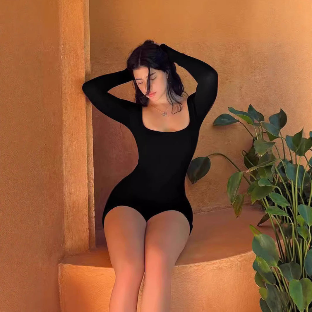 Damen Eleganter Langarm Bodysuit Sovae