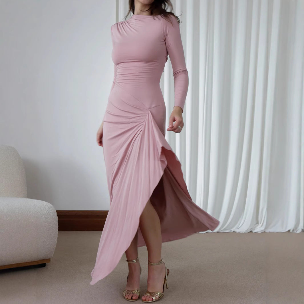 Damen Elegantes Maxikleid mit asymmetrischem Saum und Raffung Sovae