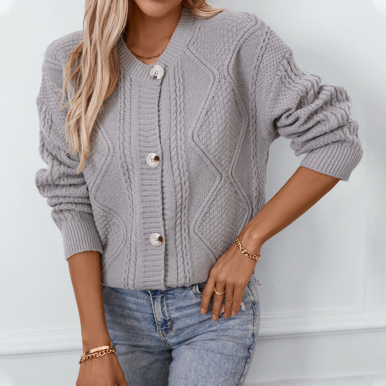 Damen Strickjacke mit dekorativer Struktur und Knöpfen Sovae