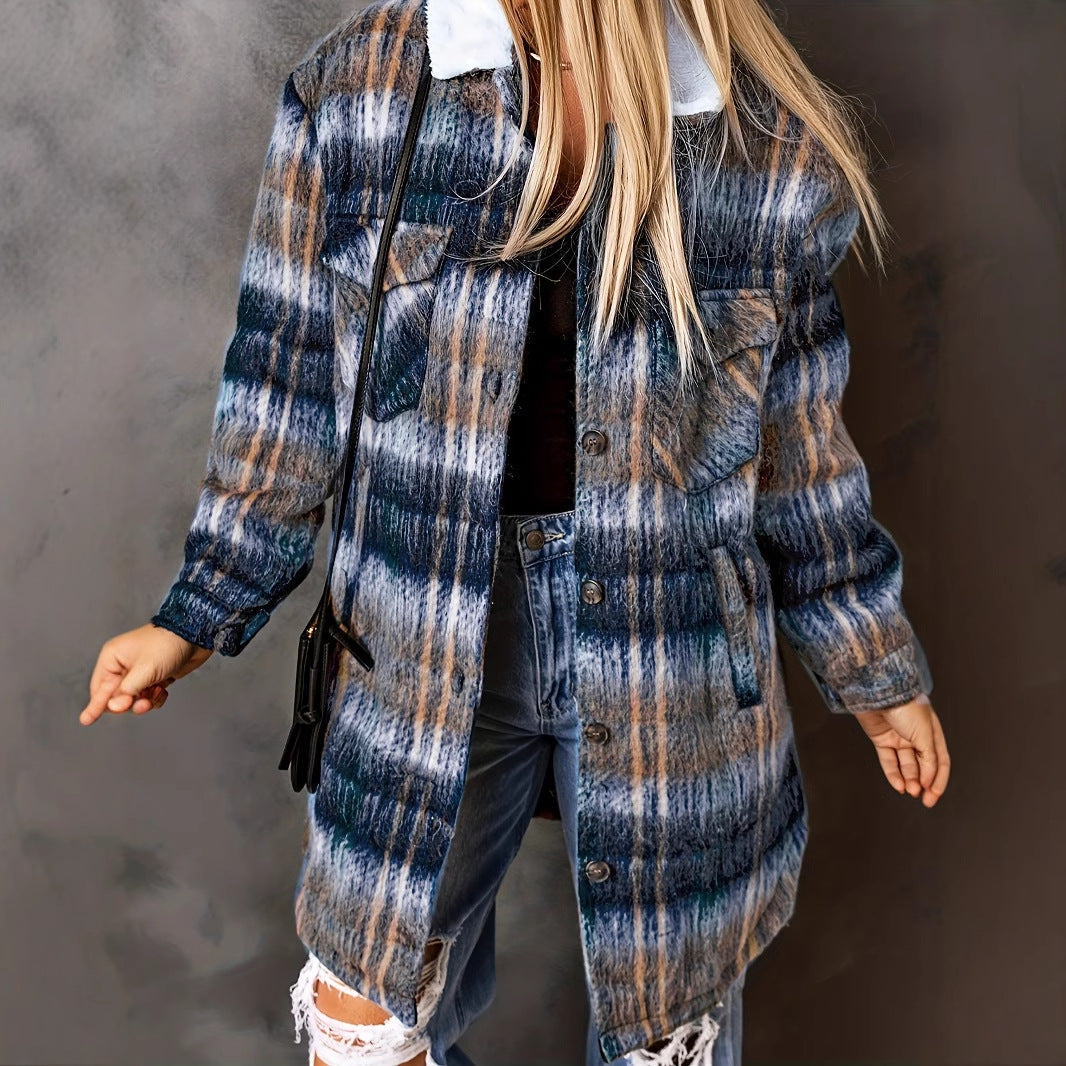 Damen oversized Flanelljacke mit kariertem Muster Sovae
