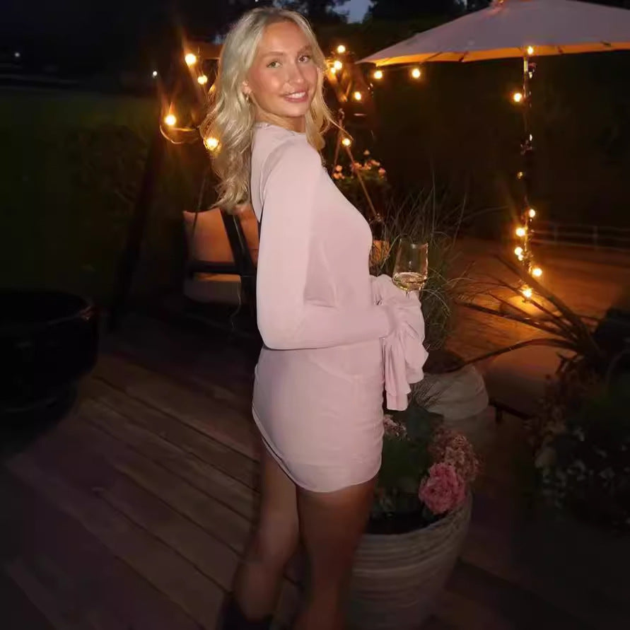 Damen figurbetontes Minikleid mit voluminösen Ärmeln und Raffung Sovae
