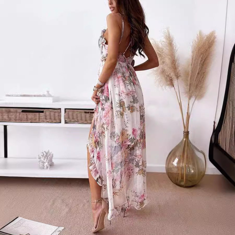 Damen transparentes Sommerkleid mit floralen Rüschendetails Sovae