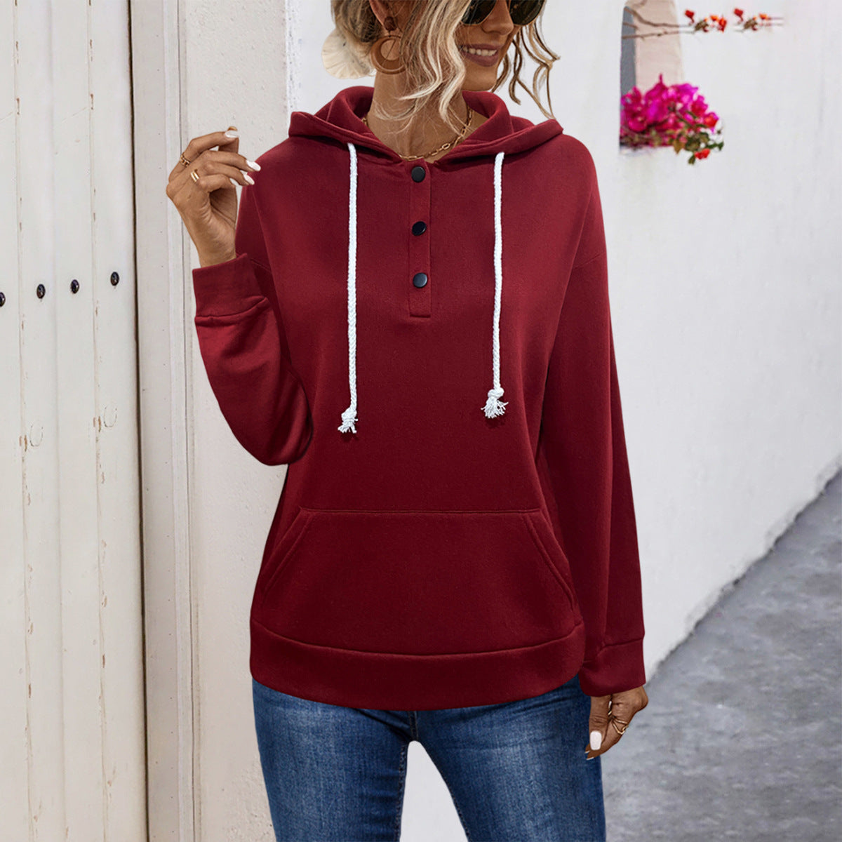 Damen Hoodie mit Knopfleiste und lässigem Schnitt Sovae