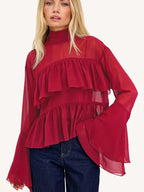 Damen Chiffon-Bluse mit Rüschen und weitem Ärmel Sovae