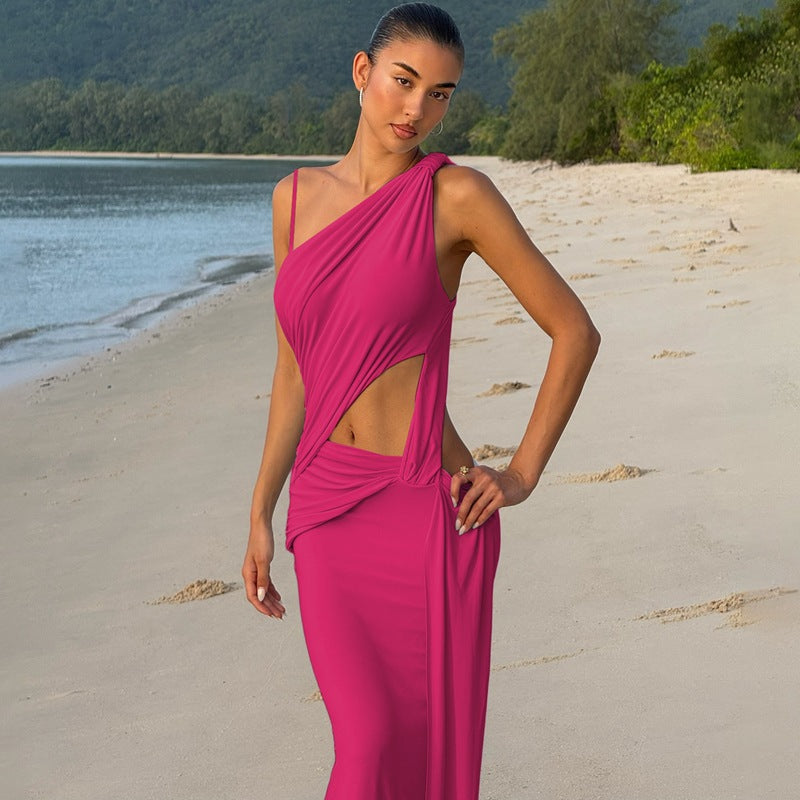 Damen Elegantes Maxikleid mit innovativem Schnitt und asymmetrischem Design Sovae