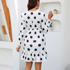 Damen Polka Dot Kleid mit Volant Sovae