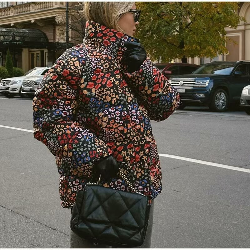 Damen gesteppte Jacke im modischen Leopardenprint Sovae