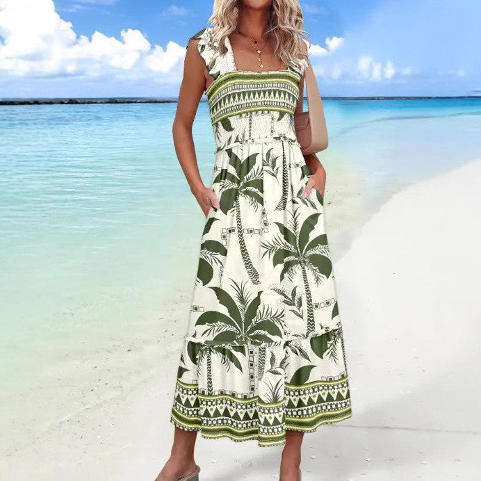 Bohemian Tropical Print Maxi-Kleid für Damen Sovae