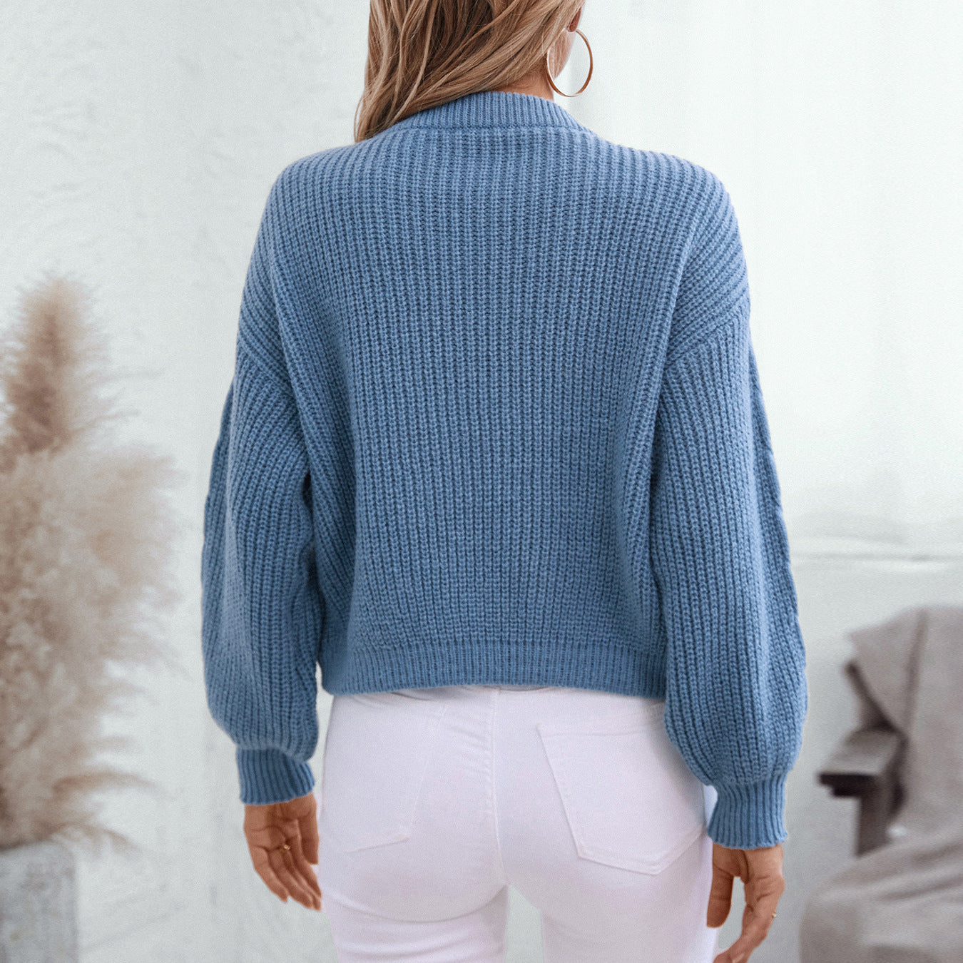 Damen Strickjacke mit voluminösen Ärmeln und dekorativen Bindebändern Sovae