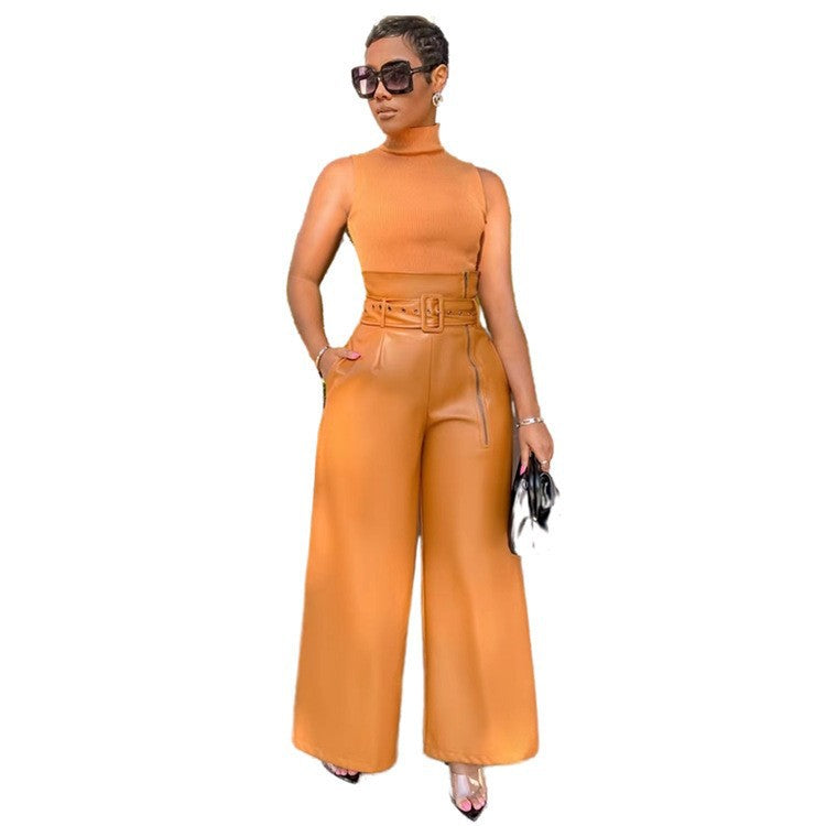 Damen Eleganter Overall mit breitem Bein und Gürtel Sovae