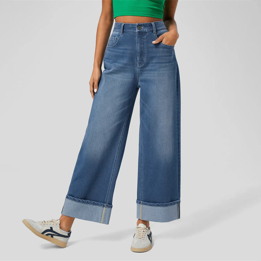 Damen Moderner High-Waist Culotte Jeans Sovae