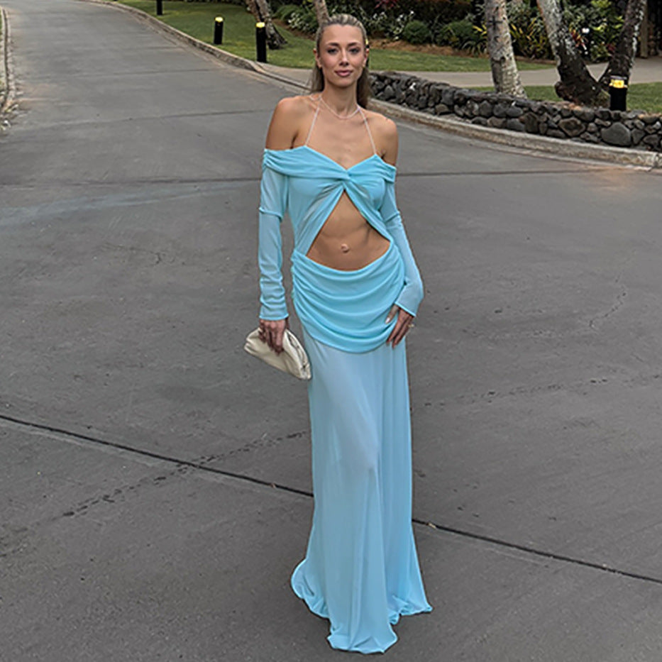 Damen Off-Shoulder Maxikleid mit innovativem Design und figurbetonter Silhouette Sovae