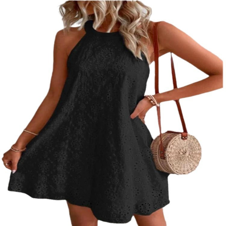 Damen luftiges Sommerkleid mit Lochstickerei Sovae